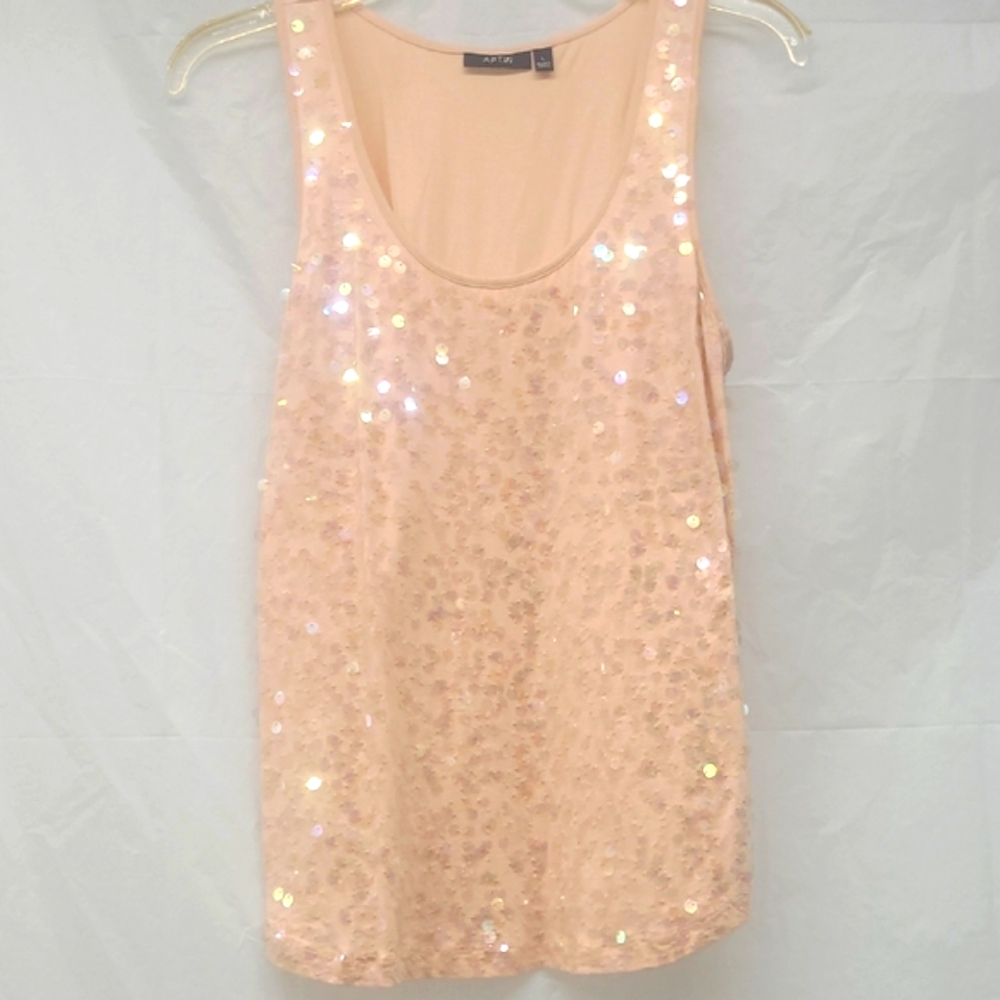 Pastel Peach Tank Top Covered In Sequins Scoop Neck Sleeveless Coquette Girl
